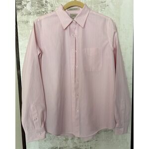 LL Bean Wrinkle Free Pinpoint Oxford Button Front L/S Shirt XS Pink White Stripe
